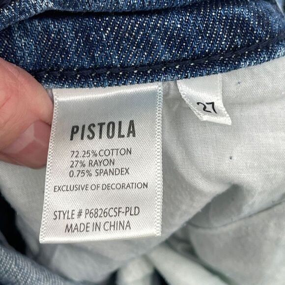 Pistola Blue Flannel Plaid Cuff Cropped Mid Rise Wash Jeans Size 27 - Picture 8 of 11